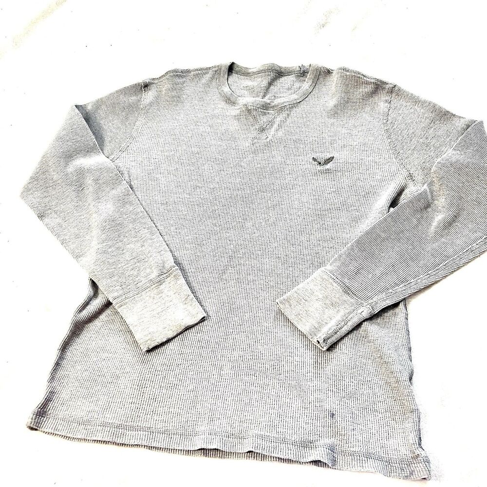 American Eagle Outfitters Shirt Mens Medium Gray Thermal Long Sleeve